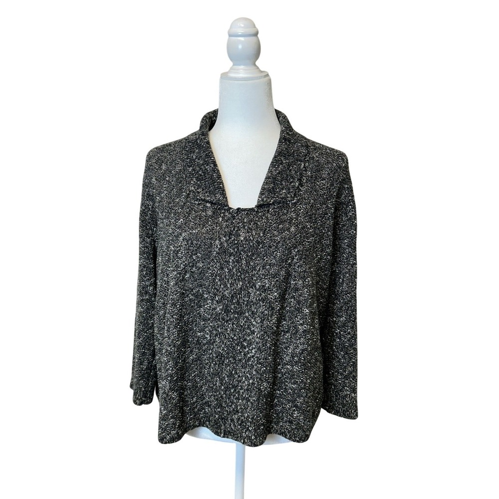 Eileen Fisher Organic‎ Cotton Linen Marled Knit Collared Sweater Size Small